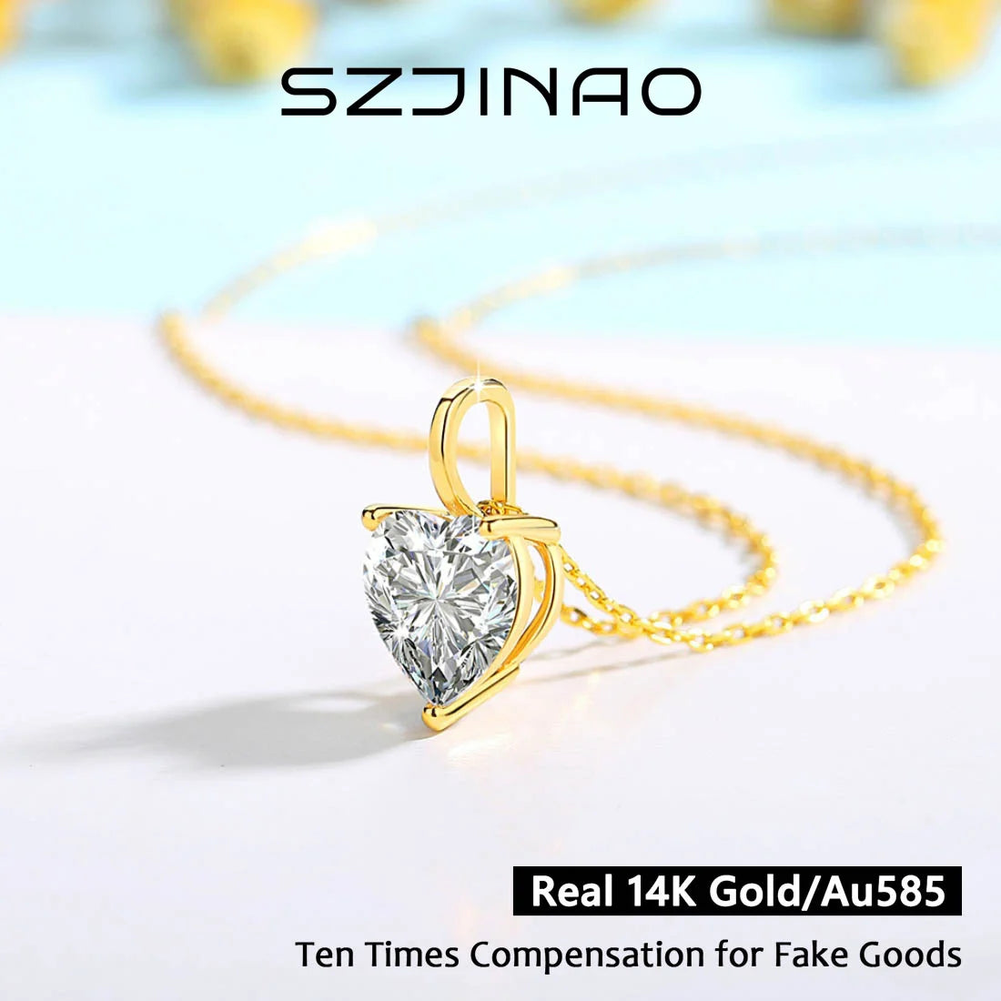 Heart Cut 14K Gold Moissanite Necklaces 9MM VVS1 Au585 Diamond Pendant for Women Engagement Party Classic Jewelry