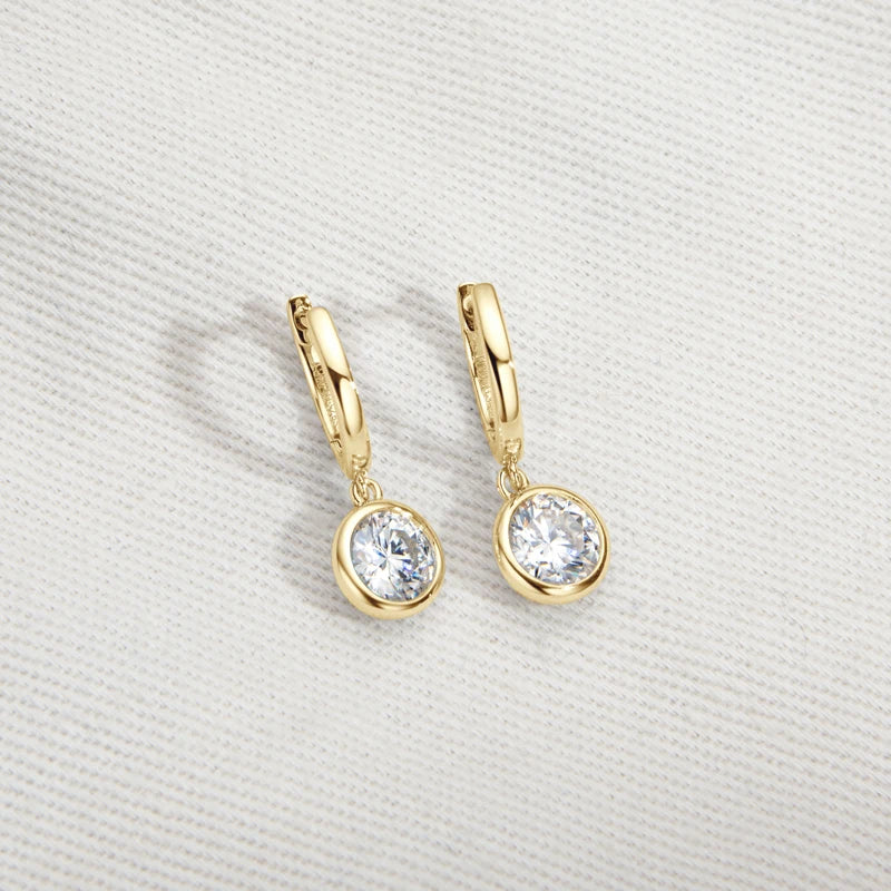 Lnngy 925 Sterling Silver Dangle Earring 1CT 2CT Round Bezel Setting Moissanite Drop Earrings For Women Girl Birthday Party Gift