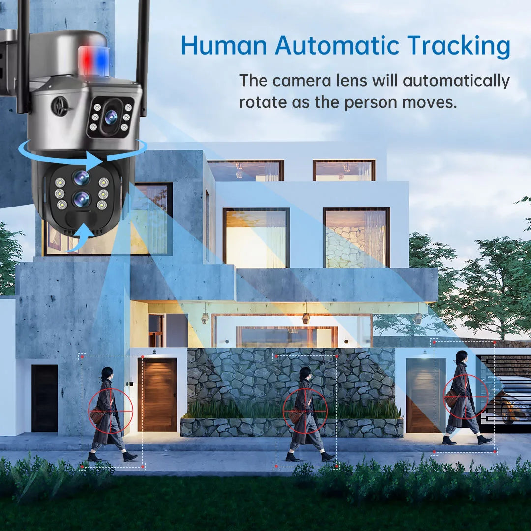 Solar Outdoor Surveillance Camera 4G Sim 6K 12MP Three Lens 10 Digital Zoom Wireless Cctv PTZ IP66 Security Solar Panel Cameras