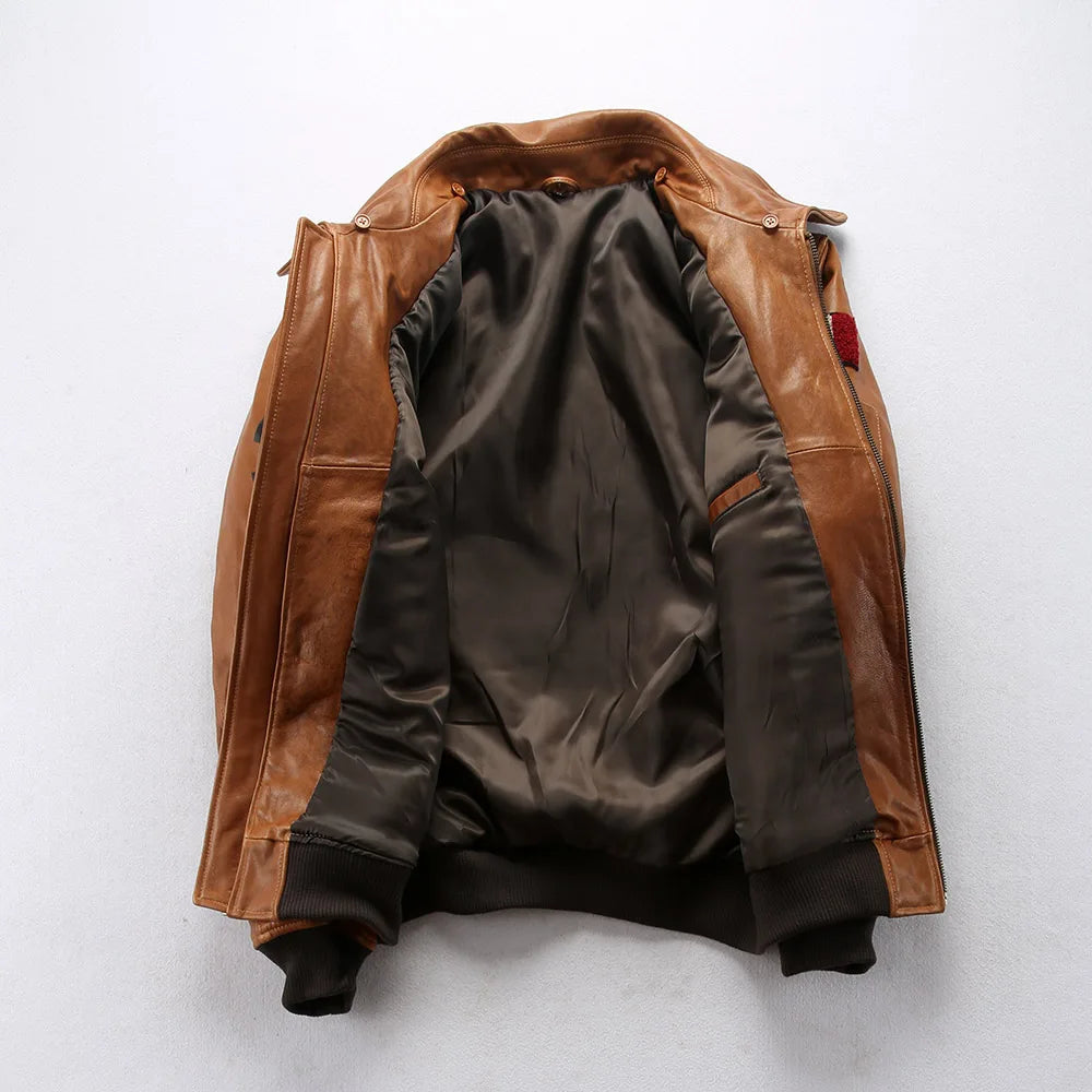 Sheepskin G1 Pilot Clothing Leather Jacket Wool Collar Indian Portrait Embroidery men's Genuine Leather coat Casual Fashion top