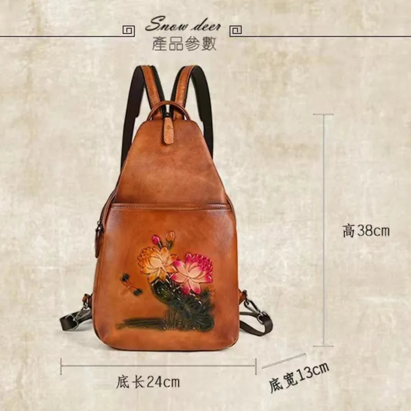 MOTAORA Genuine Leather Backpack Women Retro Embossed Cowhide Shoulder Bag Travel Backpack Casual Work & Luxury Purse