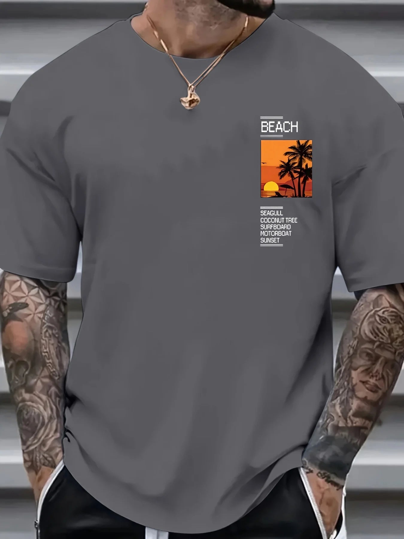 Men’s Summer 100% Cotton Casual T-Shirt Coconut Tree & Slogan Print | Loose Fit | Everyday Comfort