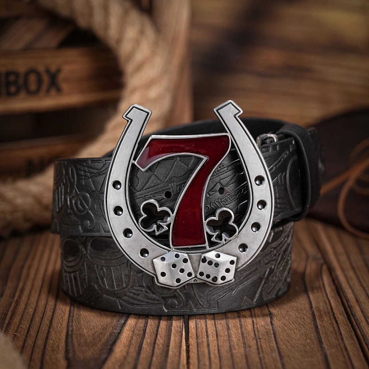 Western denim PU Belt - men's decorative printed carved denim waistband