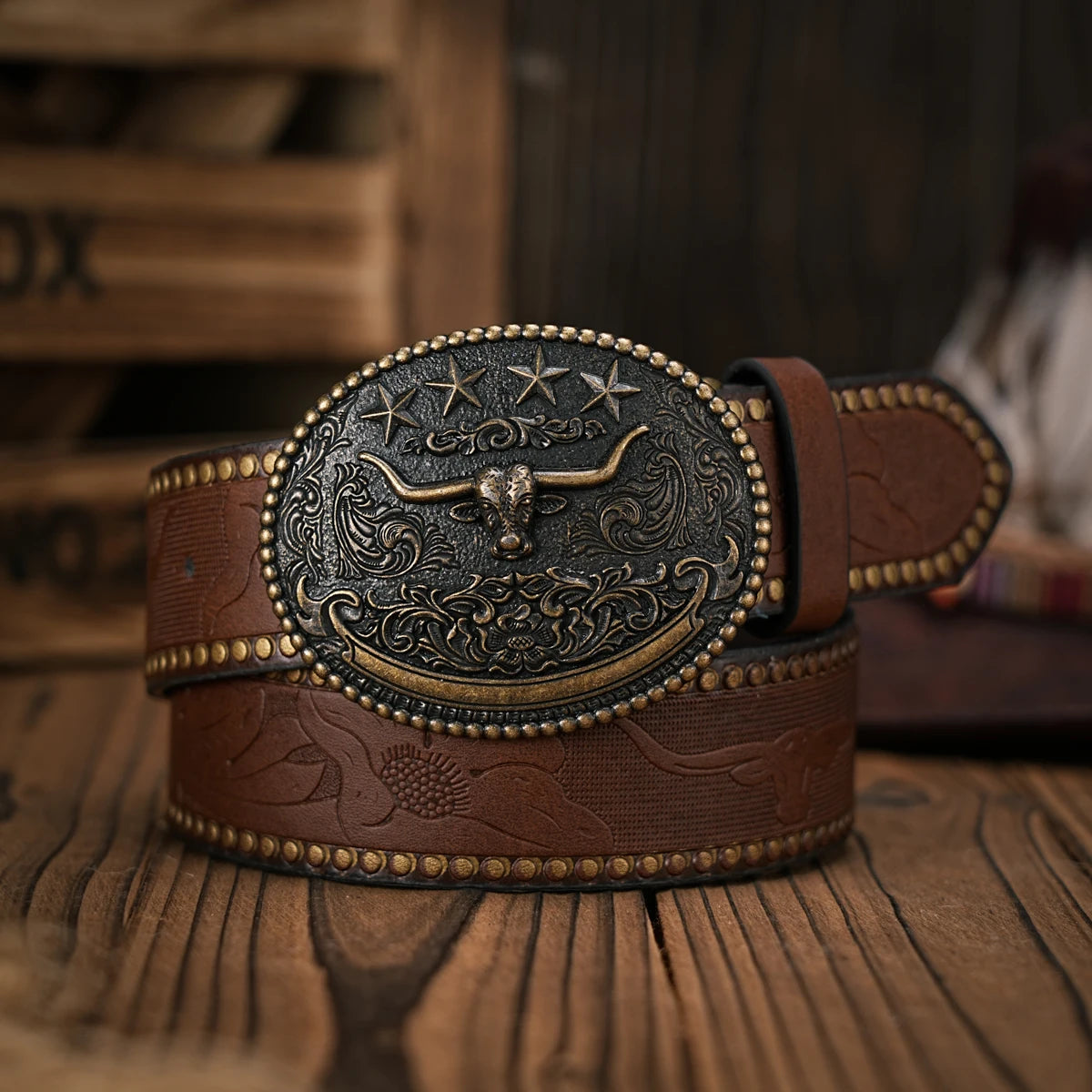 Men & Women-Western-Cowboy-PU Leather-Belts - Vintage Belt Floral Engraved Buckle Belt for Jeans