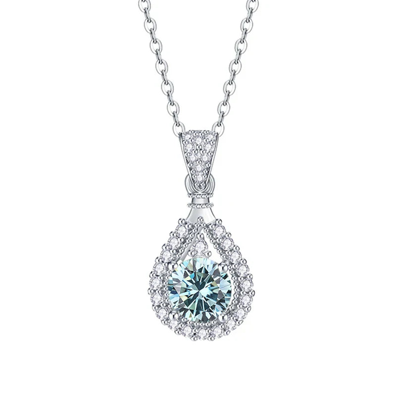 JoyceJelly 1CT Colorful Moissanite Necklace Sterling Silver 925 Jewelry Female Water Drop Shaped Pendant Top Quality Dating Gift