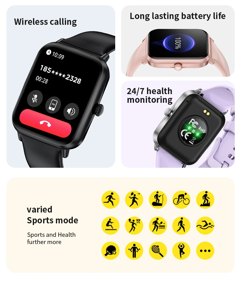 LIGE Fashion 1.83”HD Women Smart Watch Sports Fitness Watch Health Monitoring Digital Men Waterproof Smartwatch Ladies Bracelet