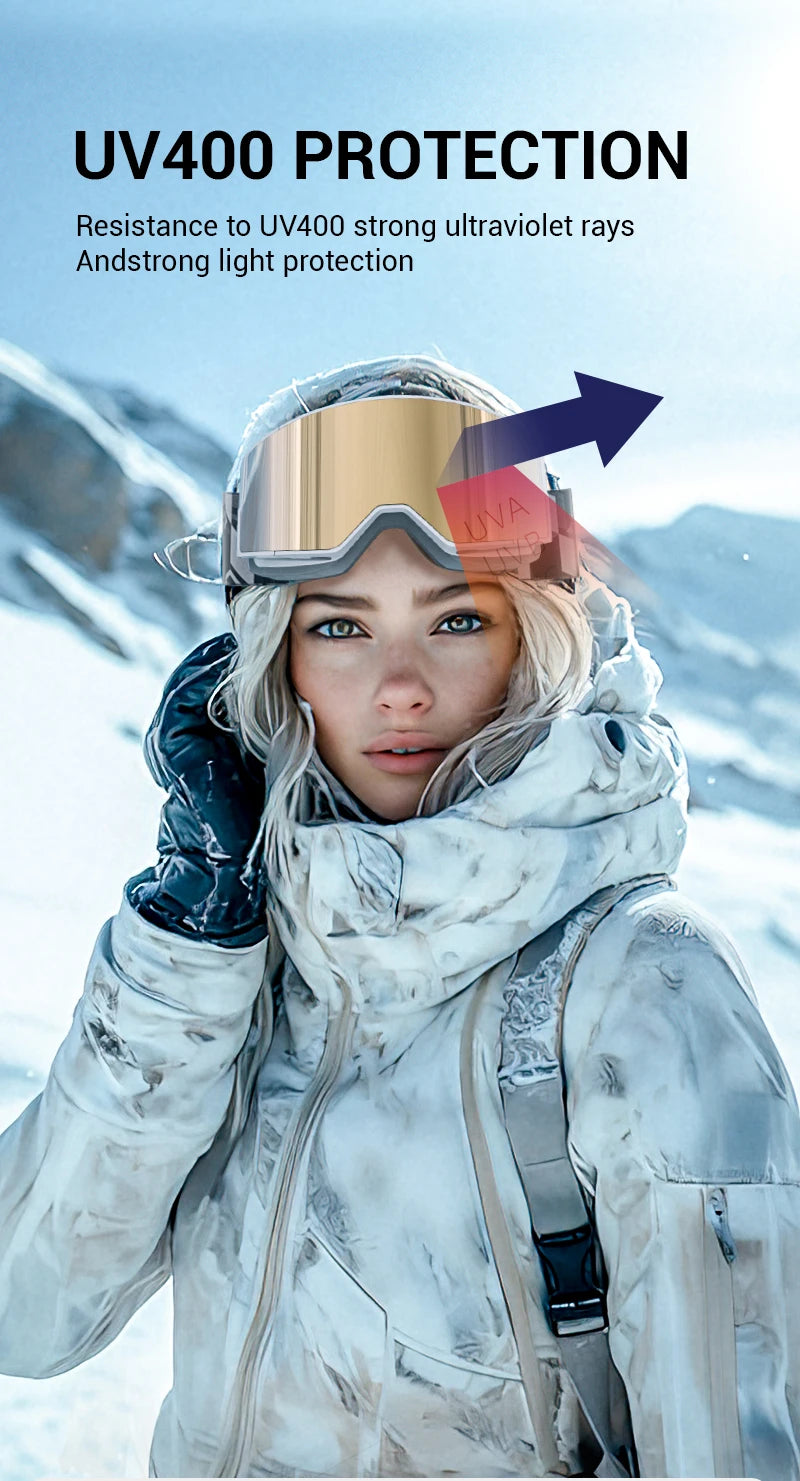 KAPVOE Men Women Double Layers Anti-Fog Ski Goggles Snowmobile Eyewear Outdoor Sport Snow Snowboard Glasses Magnetic Lenses New