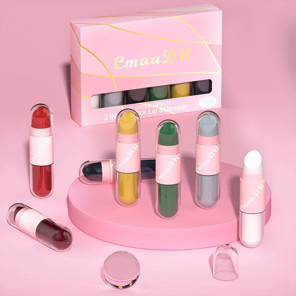 CmaaDu 2 IN 1 lipstick lip & glosses 6-piece matte Lipstick Face Color waterproof small size light weight easy to carry