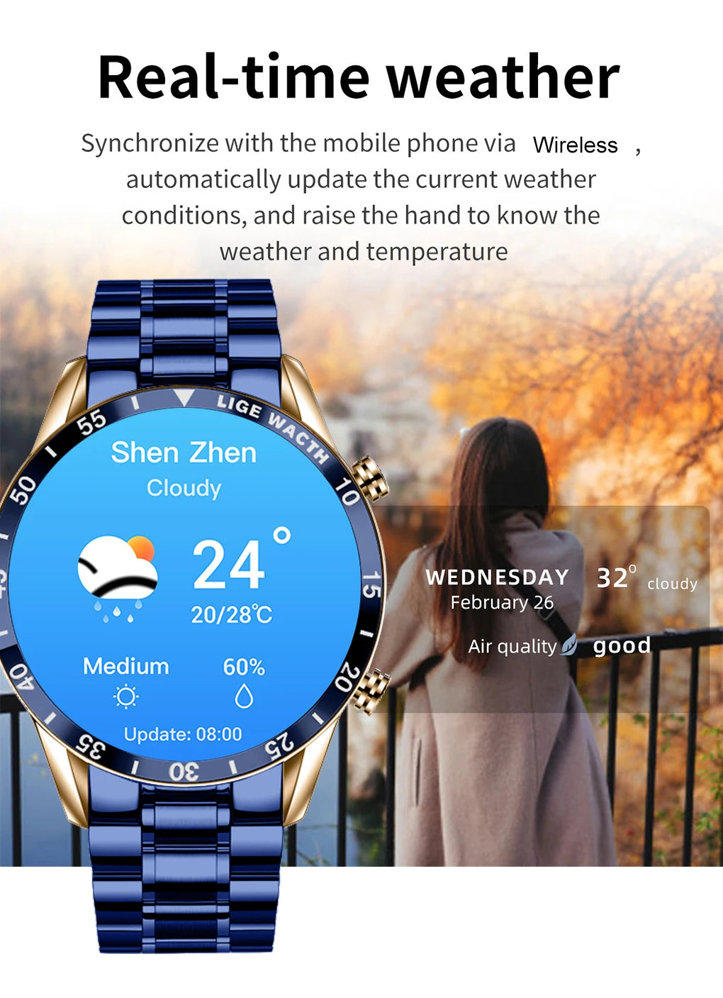 LIGE Original Smart Watch Men 1.39” HD Screen Bluetooth Call Men's Bracelet Heart Rate Blood Pressure Monitor Sports Smartwatch