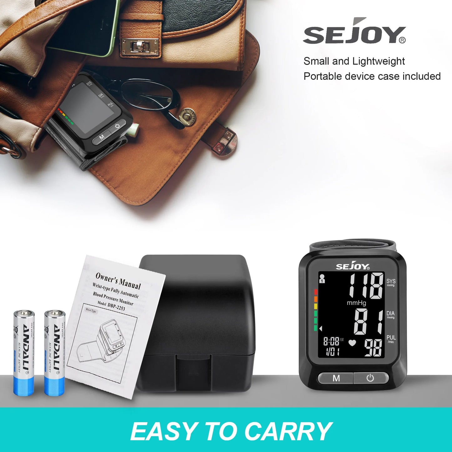 🩺 Sejoy Fully Automatic Wrist Blood Pressure Monitor,LED Display | 2 x 60 Memory | Home Use Sphygmomanometer