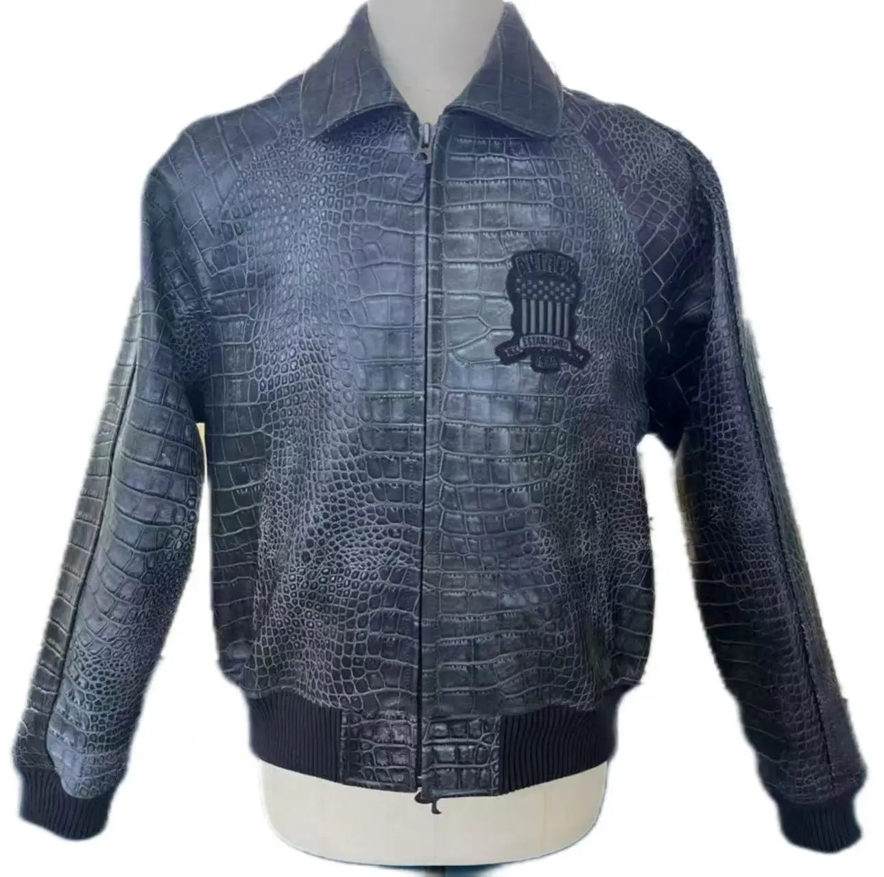 AVIREX new men's genuine leather jacket France 1.5 mm thick sheepskin embroidered crocodile pattern flight suit baseball coat