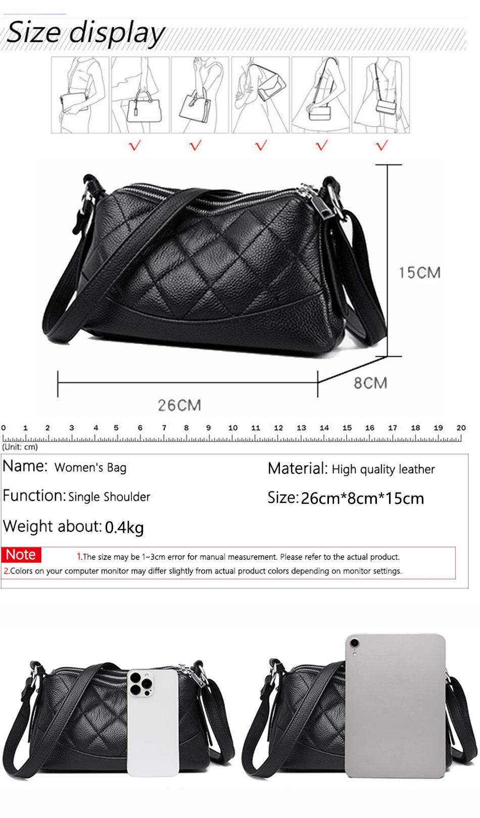 2024 New Women's Shoulder Bag 100% Genuine Leather Female Crossbody Bags Girl Tote Bolsas Three Layer Large Capacity Wallet Sac