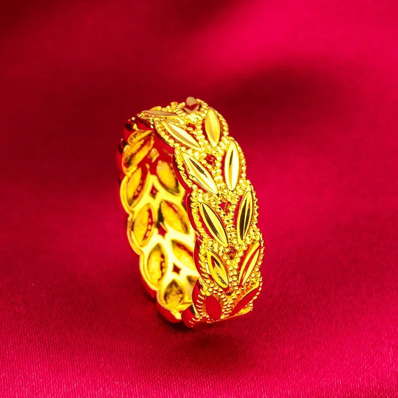 9999 Real Gold 24K Real Gold Bracelet and Ring Set for Women, Leaf Vine Man Style Bracelet, Ring, Gold Jewelry Gift