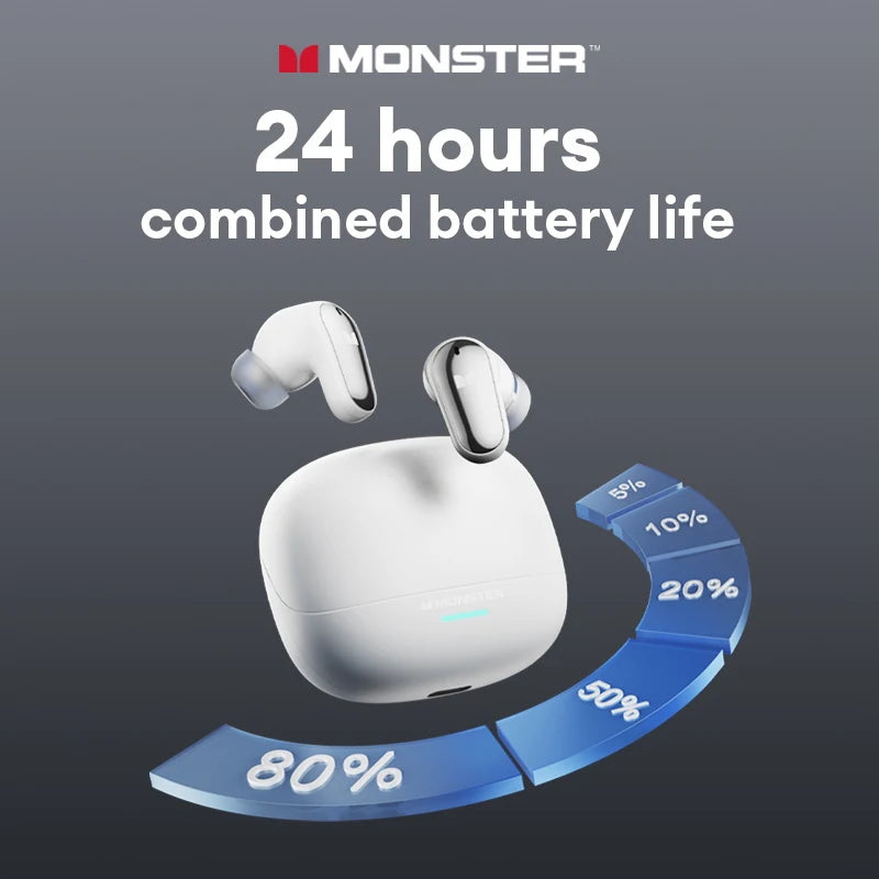 Monster MQT52 Wireless Bluetooth 5.4 Earphones Long Battery Life Gaming Headphones Dual Mode HIFI Stereo Sound Headset With Mic