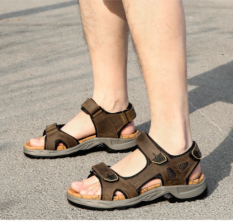 New Fashion Summer Leisure Men Shoes Beach Sandals High Quality Genuine Leather Sandals Soft Large Size Men's Sandals Size 38-48