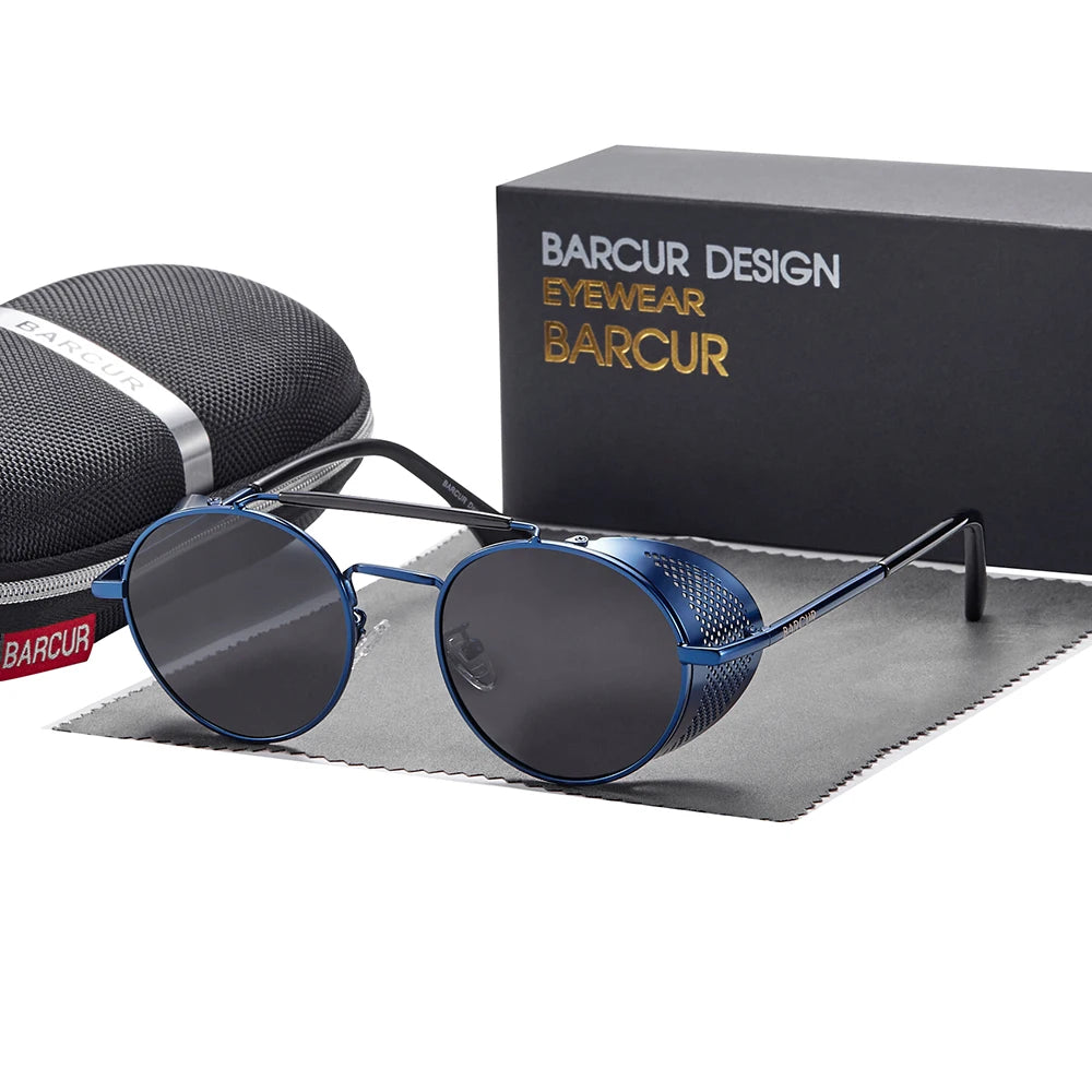 BARCUR Vintage Retro Round Polarized Steampunk Sunglasses Men Sun Glasses For Women Style UV400 Protection