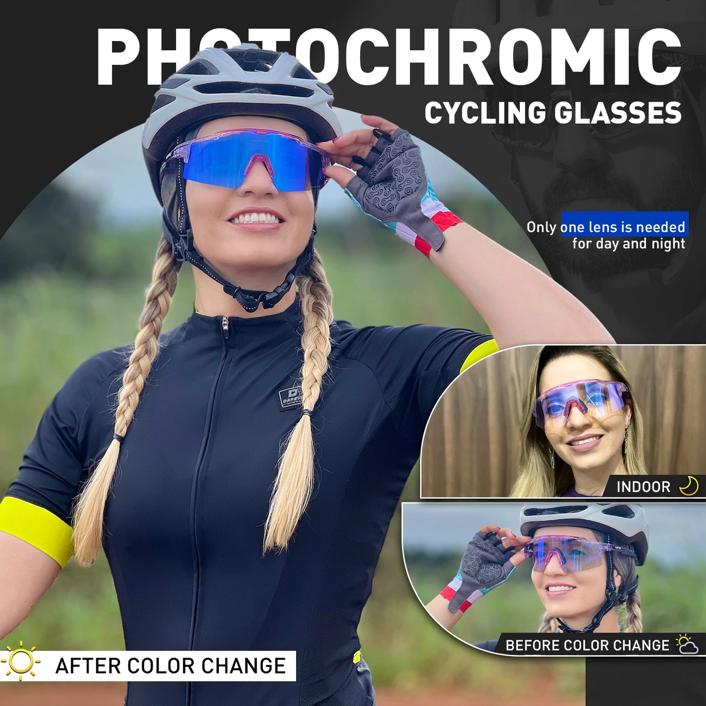 KAPVOE Photochromic Cycling Glasses Outdoor Sports Sunglasses for Man Bicycle Eyewear MTB Cycling Women Road Bike UV400 Goggles