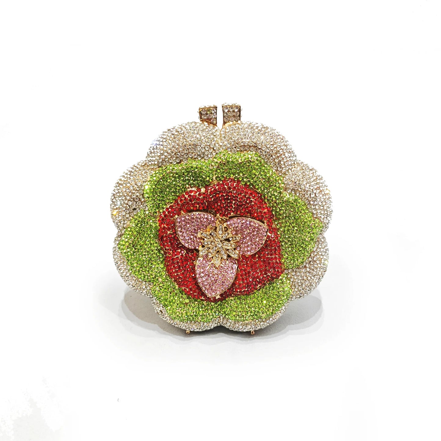 Rose Flower Pink/Green Rhinestones Evening Clutches Women Floral Yellow Crystal Evening Bags Bridal Wedding Party Clutch Purse