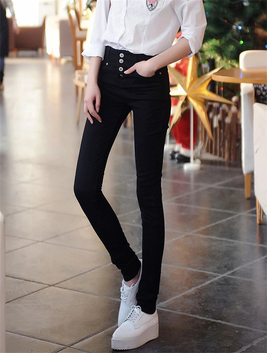 High Waist Pencil Jeans Women's Casual Skinny White Denim Pants New Korean Big Size 34 Stretch Vaqueros Leggings Kot Pantolon