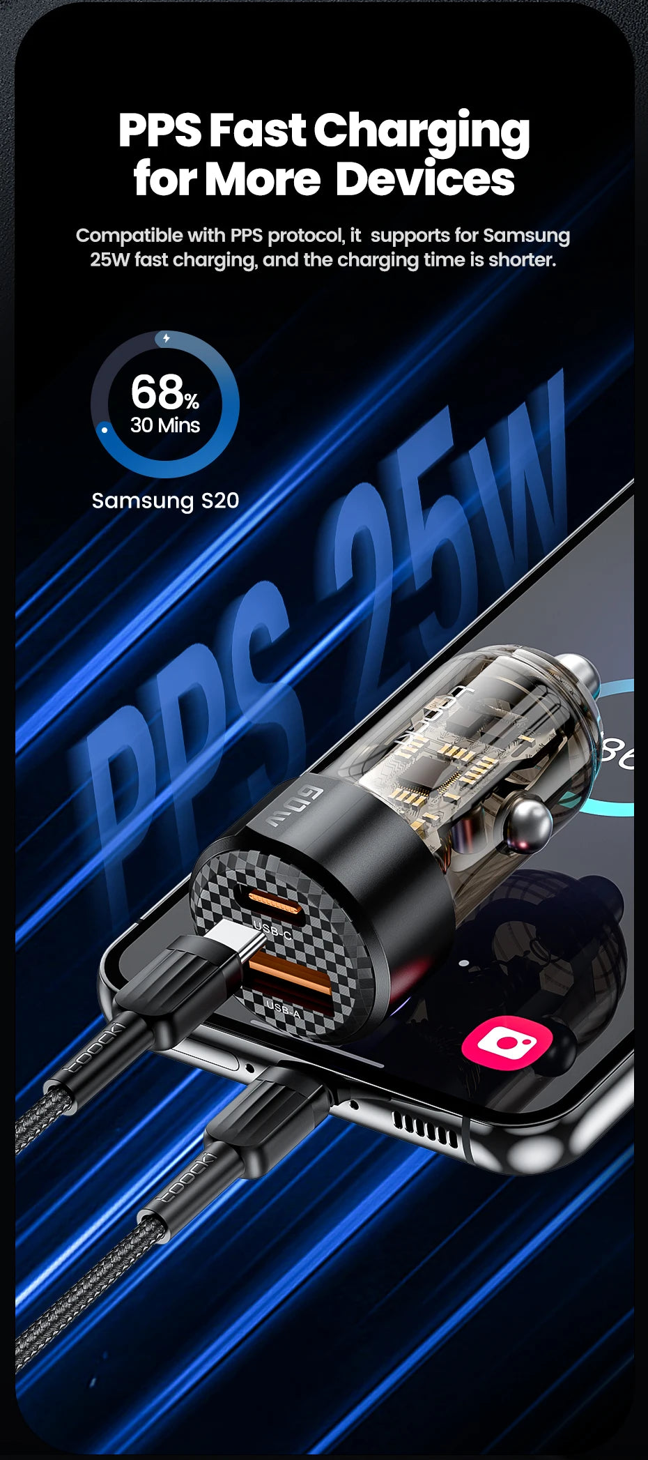 Toocki 60W USB Car Charger Quick Charge QC PD SCP 6A USB Type C Car Fast Charging For iPhone 15 14 13 Huawei Samsung Xiaomi
