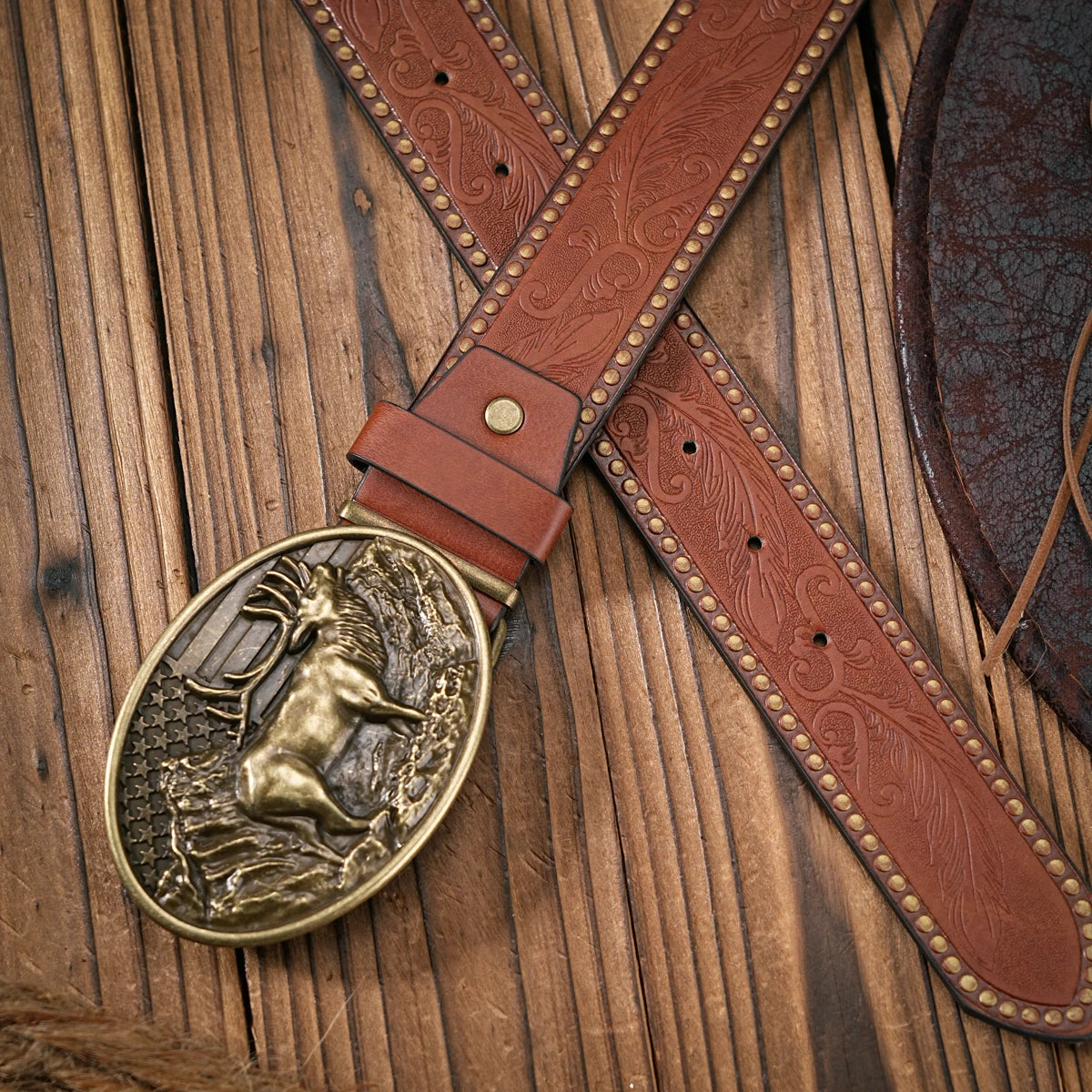 Men - Women - Western Denim - pu leather - Belt - Vintage jeans with carved buckle belt