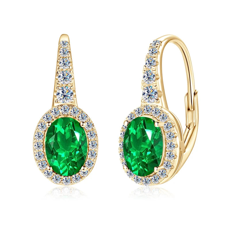 Lnngy Oval/Marqusie Cut Artificial Emerald Stud Earring for Women ohrringe silber 925 Sterling Silver Earring Daily Jewelry Gift