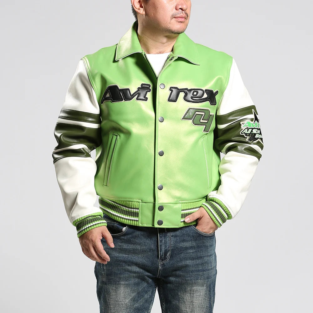 New listing Europe lamb skin embroidery men leather leather jacket American size fashion casual flight suit sheepskin loose coat