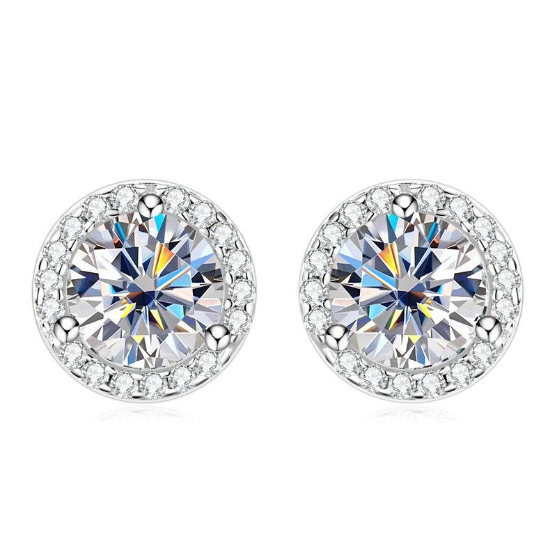 Lnngy Sparkling 5MM 6.5MM 8MM Certified Moissanite Earrings 925 Sterling Silver Round Stud Earring 2025 New Women Jewelry Gift