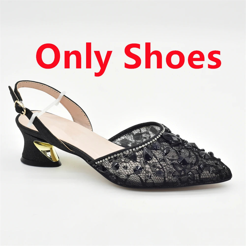 New Arrival Blue Shoes and Bags Set for Women Italian Shoe and Bag Set Designer 2025 Rhinestone Luxury Elegant Pumps for Women