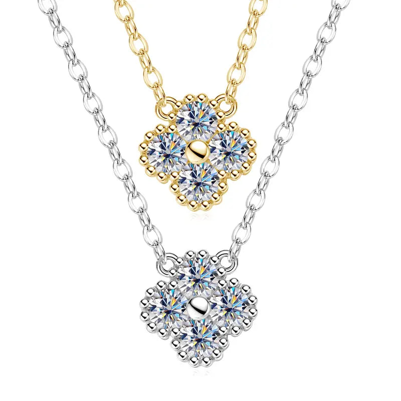 RAPRGOLD GRA Moissanite Four Clover Flower Charm Pendant Necklace Bracelet Set for Women S925 Sterling Silver Fine Jewelry Gifts