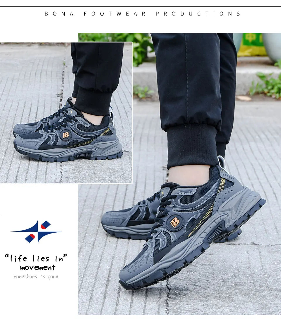 BONA New Designers Action Leather Mesh Jogging Shoes Men Breathable Running Shoes Walking Sports Sneakers Athletic Trainers
