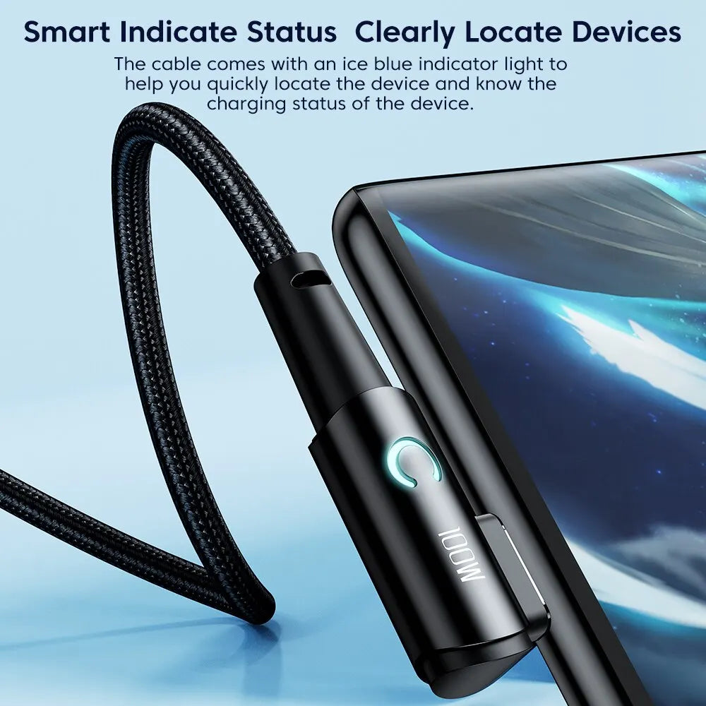 كابل Toocki 6A USB C بزاوية 90 درجة لشحن سريع 100 واط لهاتف OPPO وHonor وHuawei وOneplus وRealme وسلك بيانات الشاحن
