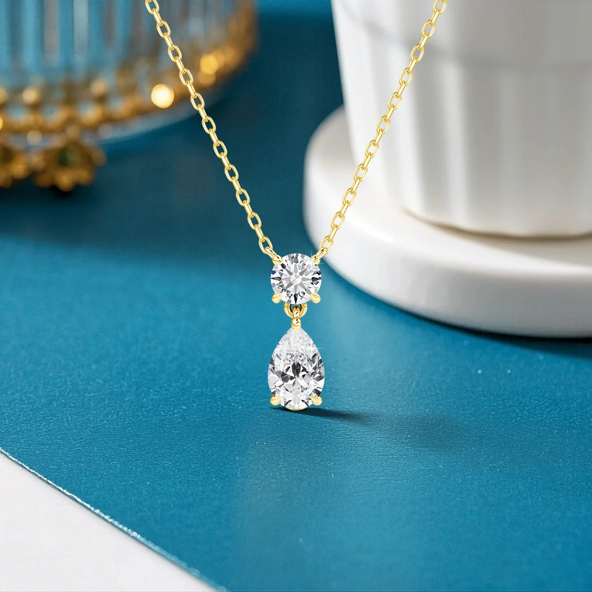 4ctw Pear Teardrop Cut Moissanite Diamond Pendant Necklace D Color GRA Certified 925 Silver Plated 18k Gold Jewelry for Women