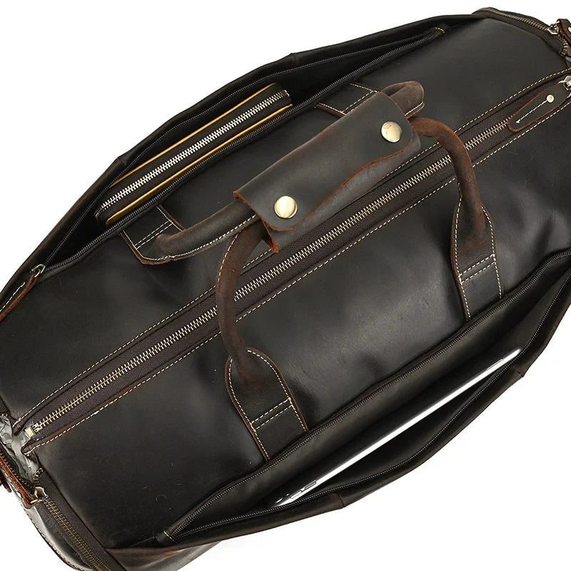 Crazy Horse Leather Folding Suit Bag Man Business Travel Bag With Shoe Pocket Clothes Cover Luggage Duffel Bag Man Bag For Suits