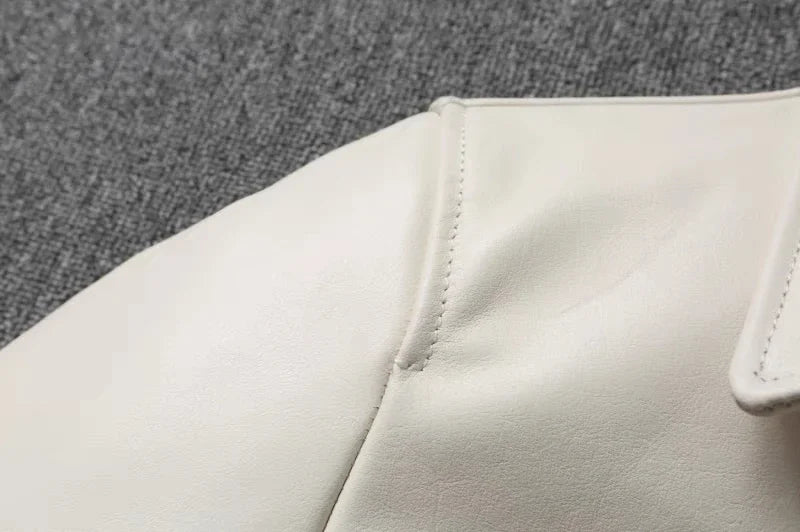 Men's Genuine Leather Jacket White Lapel Calfskin Jacket Natural Cowhide Men's Coat Slim Fit Top Layer Cowhide Biker Jacket
