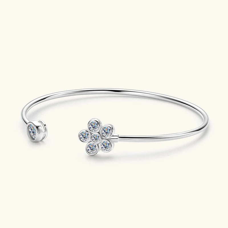 Lnngy Sparkling Moissanite Bracelets For Women Girl Original and Pure 925 Sterling Silver Cuff Bracelet Open Wrist Jewelry Gift