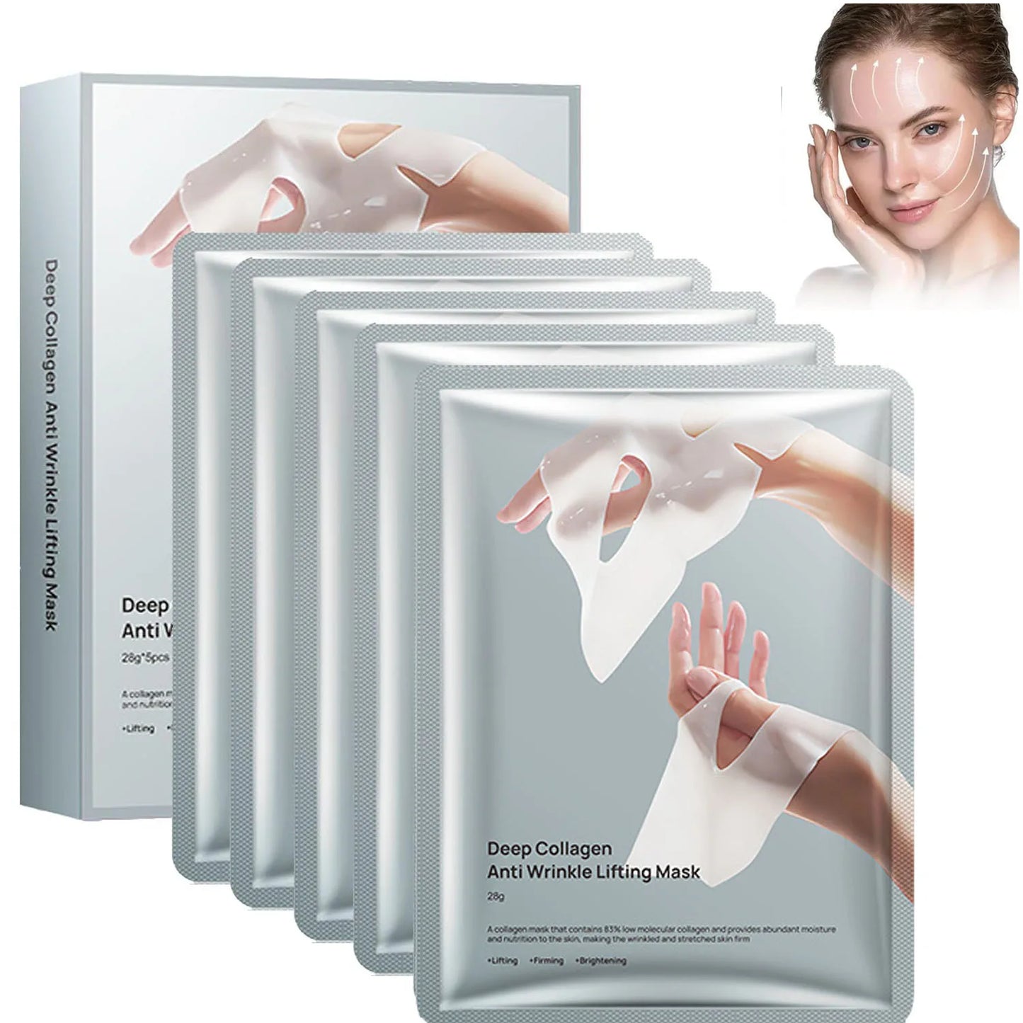 Deep Collagen Anti Wrinkle Lifting Mask Collagen Face Mask Overnight, Deep Collagen Mask for Lifting Firming Moisturizing(5Pack)