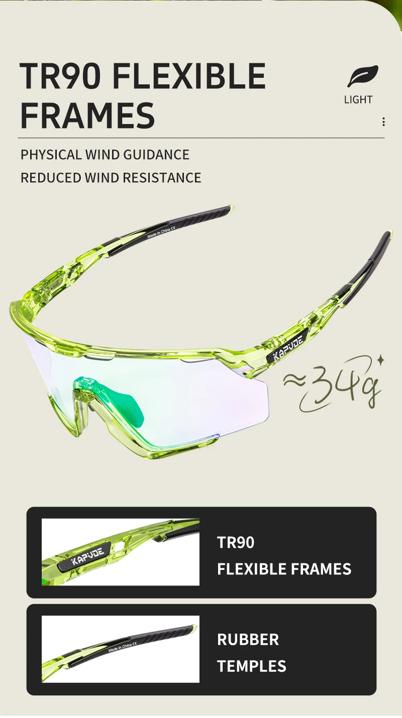Kapvoe new Outdoor Photochromic Sunglasses Bicycle Cycling Glasses MTB Road Bike Eyewear Women Man Sports Hiking UV400 Goggles