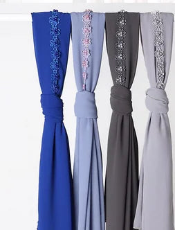 Muslim Hijab Plain Bubble Chiffon Long Scarf for Women Beading Lace Headscarf Arab Shawls African Hair Cover Wraps New Fashion