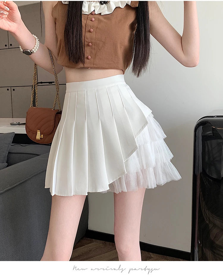 Slimming A-Line Skirt for ort Women High Waist Pleated Commuter Sle Net Gauze f Body Skirts Fem Faion