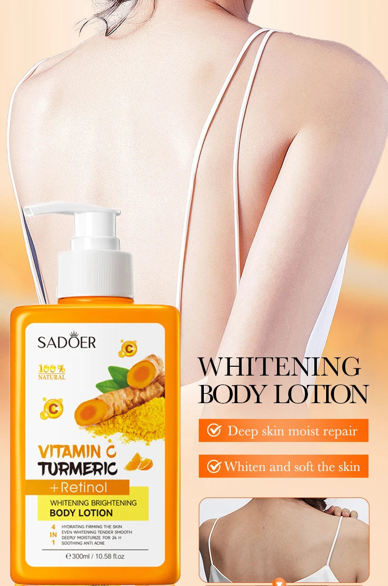 300ml Turmeric Body Cream Dark Spots Whitening Lotion Vitamin C Moisturizing Face Cream Tender Firming Body Skincare