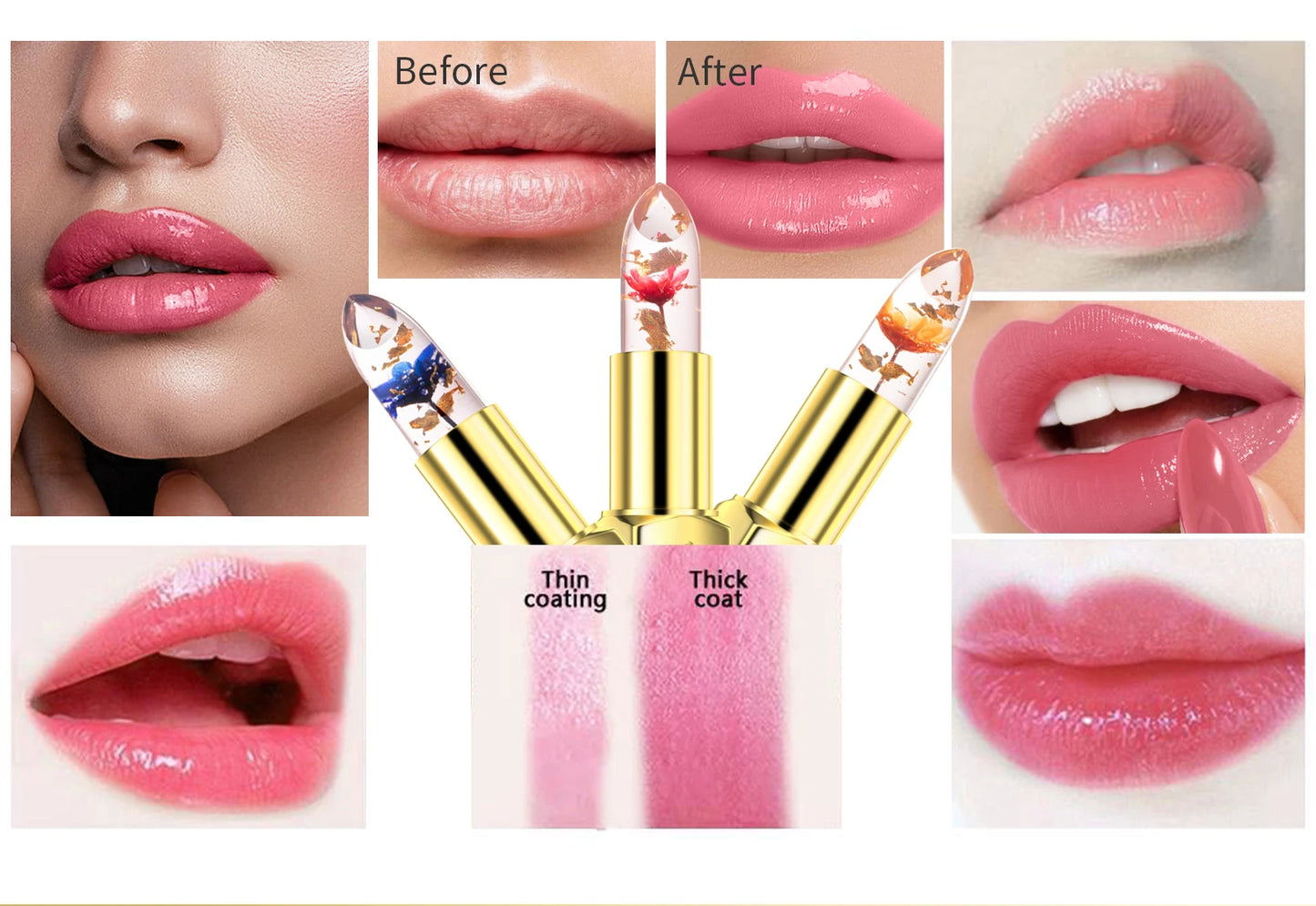 Temperature Color Changing Lip Balm Crystal Jelly Flower Lipstick Gloss Transparent Long Lasting Moisturize Lips Makeup Cosmetic