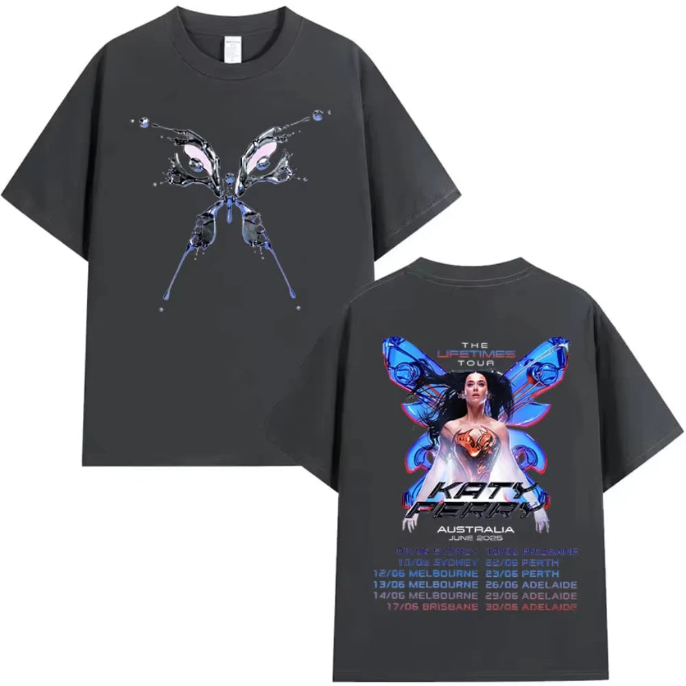 2025 Katy Perry The Lifetimes Tour Print Tee Shirt Men Women Vintage Aesthetic High Quality Oversized Cotton T-Shirts Streetwear