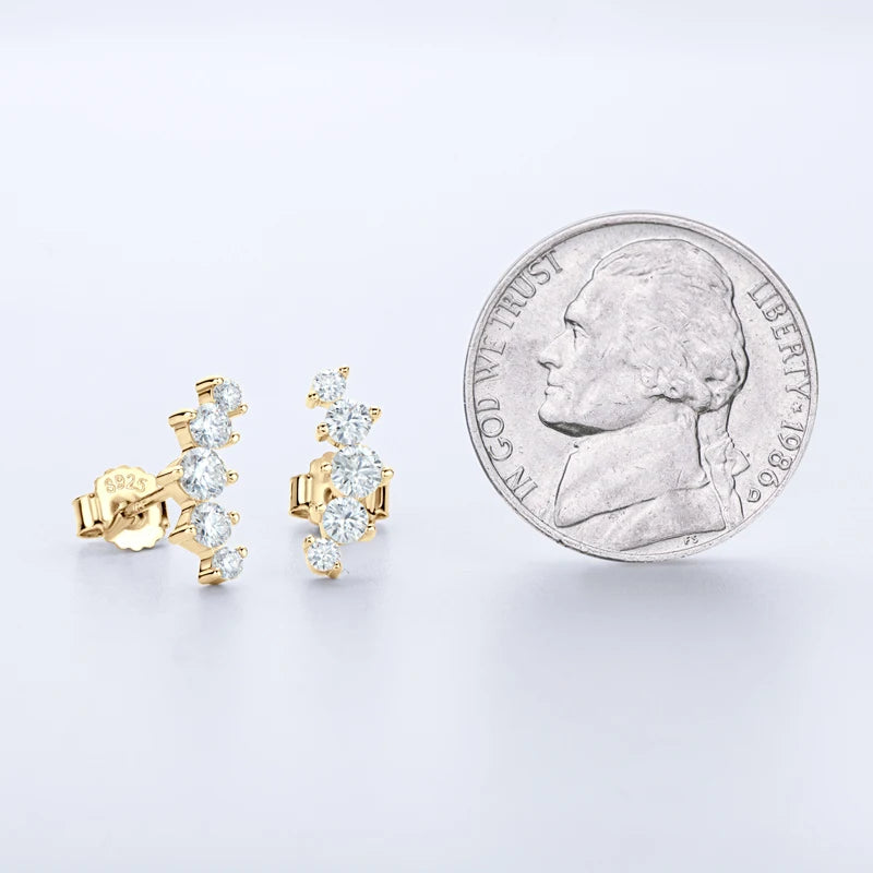 Lnngy 925 Sterling Silver Stud Earrings Necklaces Brilliant 5 Stones Moissanite Choker Necklace Climber Earring Jewelry Set