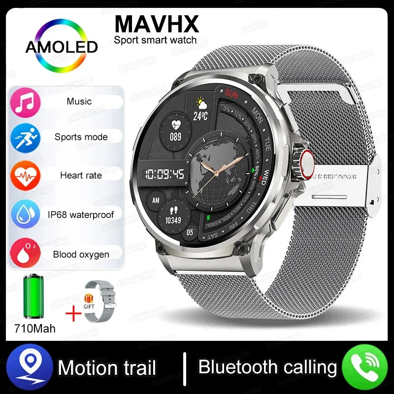 2025 New 1.85-Inch Ultra HD Smart Watch Men GPS Track Bluetooth Call 710 mAh Large Battery 400+Dial Smartwatch For Huawei Xiaomi