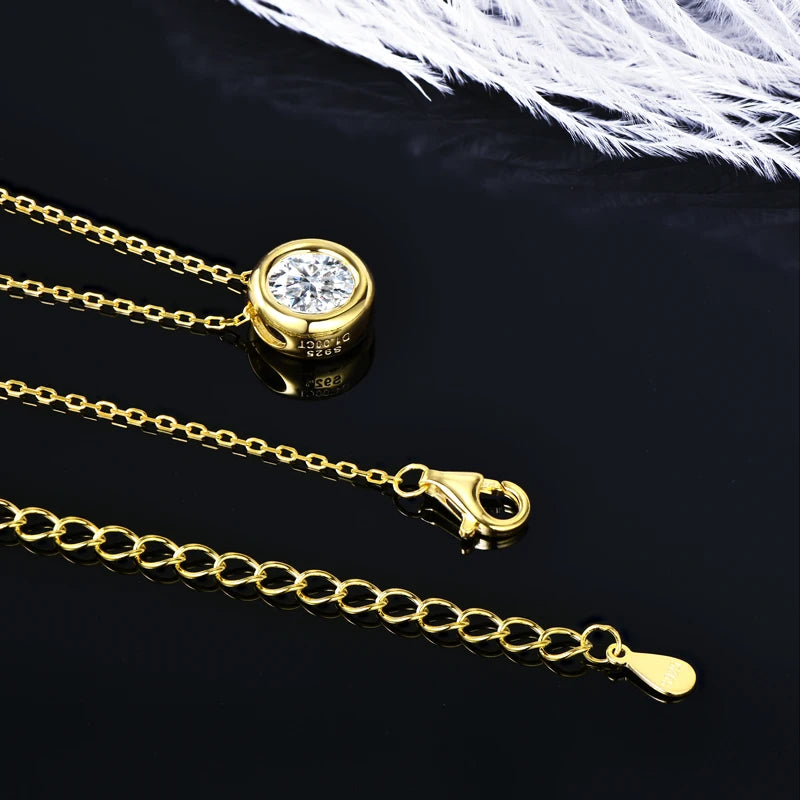 IOGOU Real 3ctw. D Color Moissanite Jewelry Set 925 Silver 18k Gold Plated Pendant Necklace Stud Earrings Set for Women Men Gift
