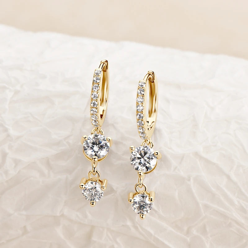 Anziw 4mm 5mm Round Moissanite Long Tassel Earrings 100% 925 Sterling Silver Women's Hoop Dangle Earrings Wedding Jewelry Gifts
