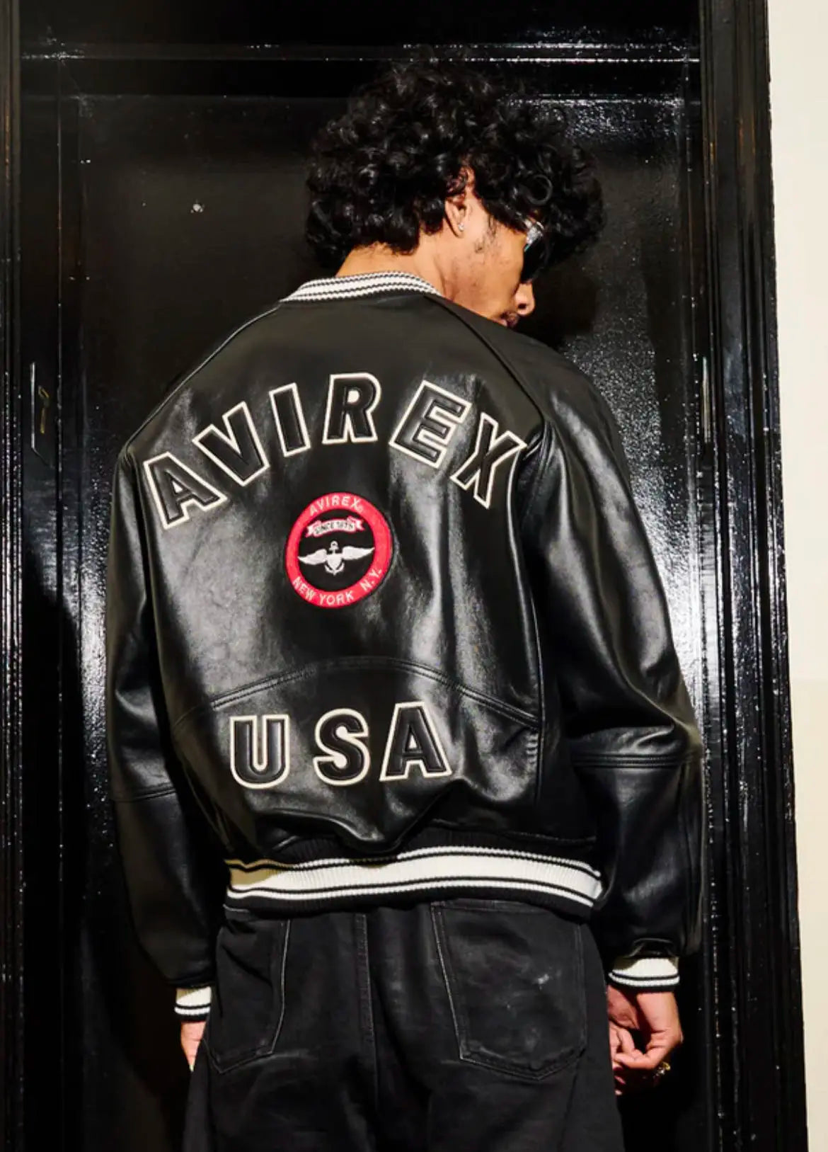 AVIREX New European lambskin genuine leather jacket men's baseball jacket US size fashion sports leisure rock embroidery coat