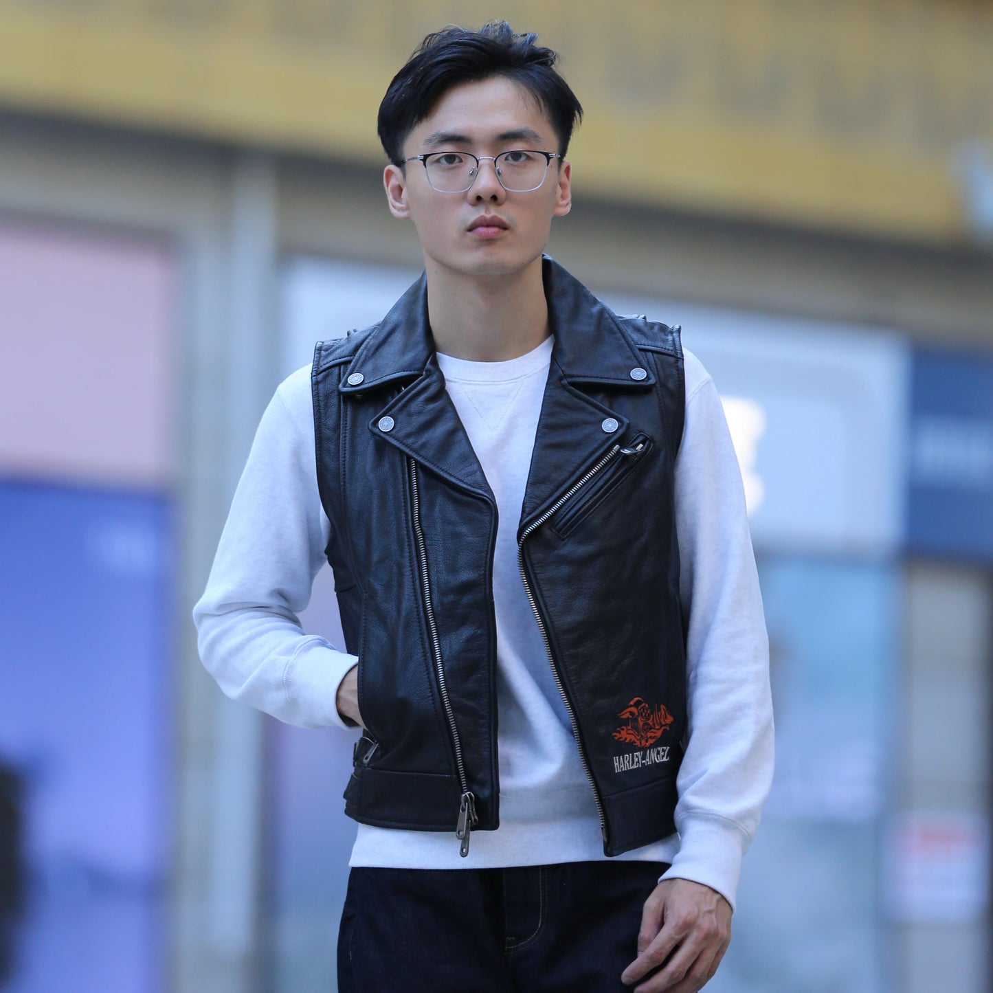 Slim street leather undershirt casual head layer cowhide vest men women couple models motorcycle sleeveless jacket