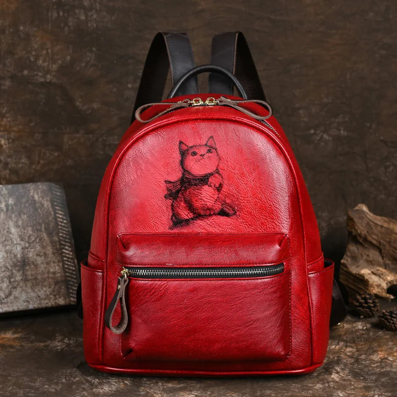 MOTAORA 2025 New Retro Backpacks For Women Bags Designer Hand-painted Genuine Leather Luxury Girls School Backpack Woman Bagpack